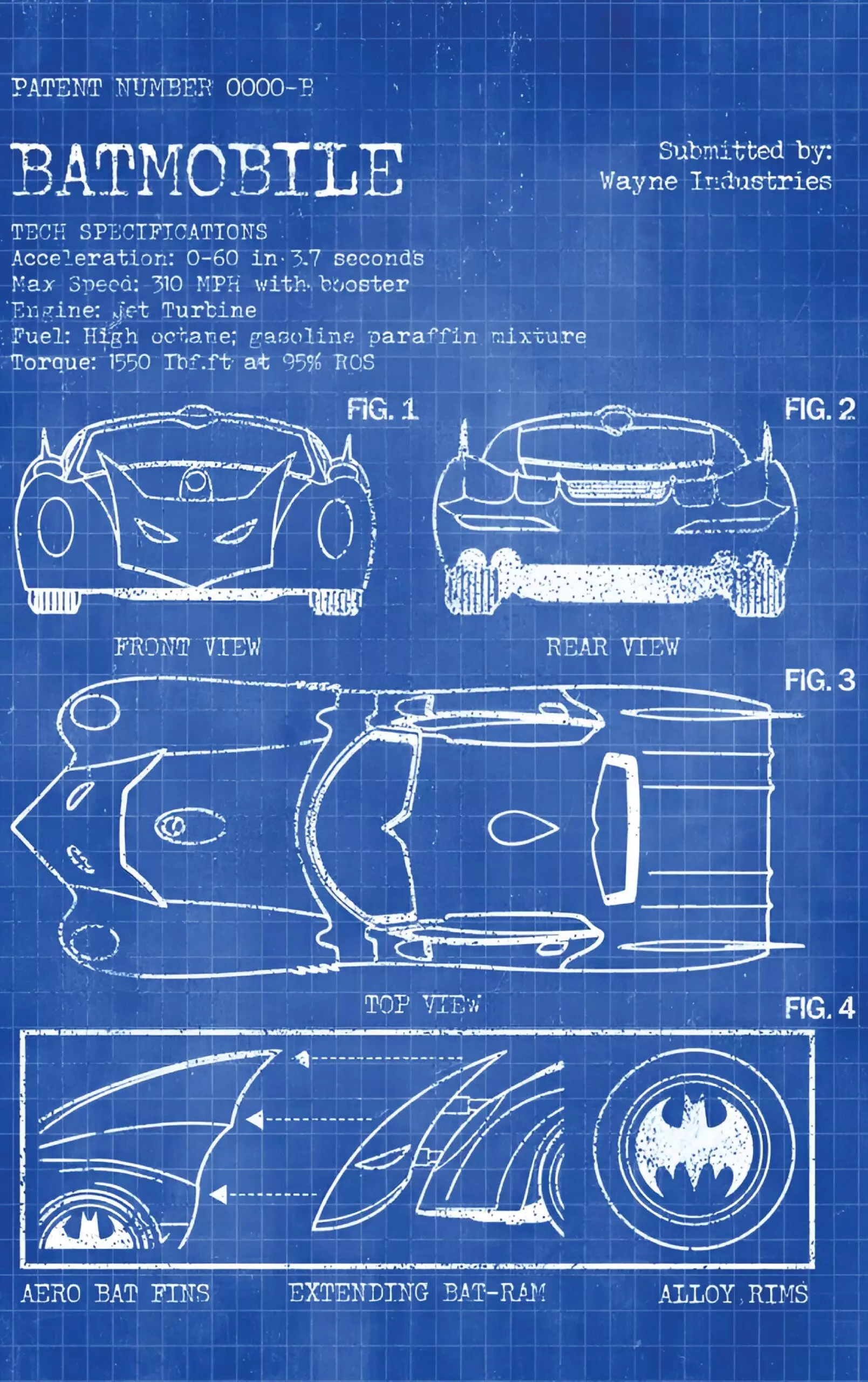 Batmobile Blueprint - Poster