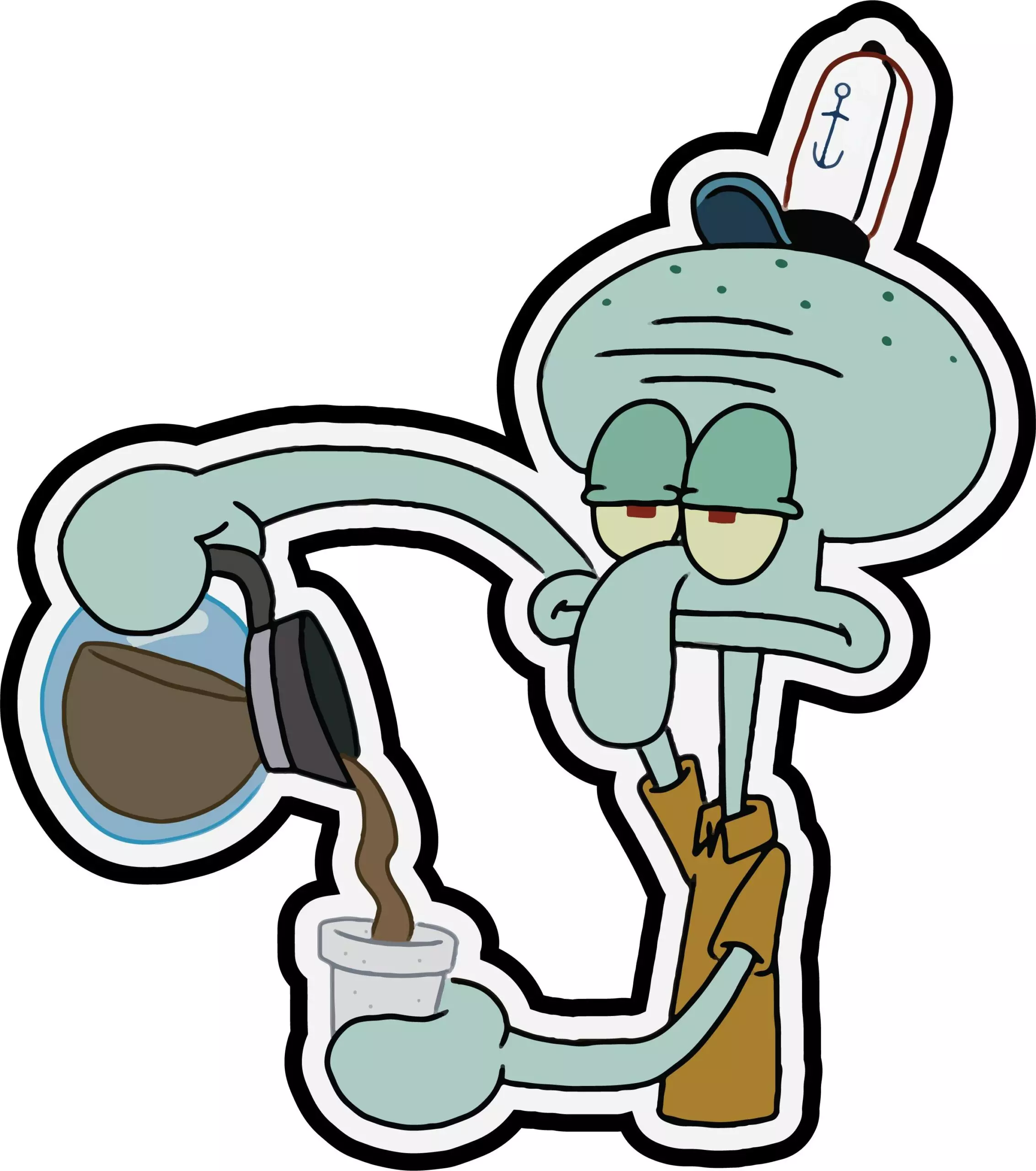 Squidward Pouring Coffee - Coffee - Sticker