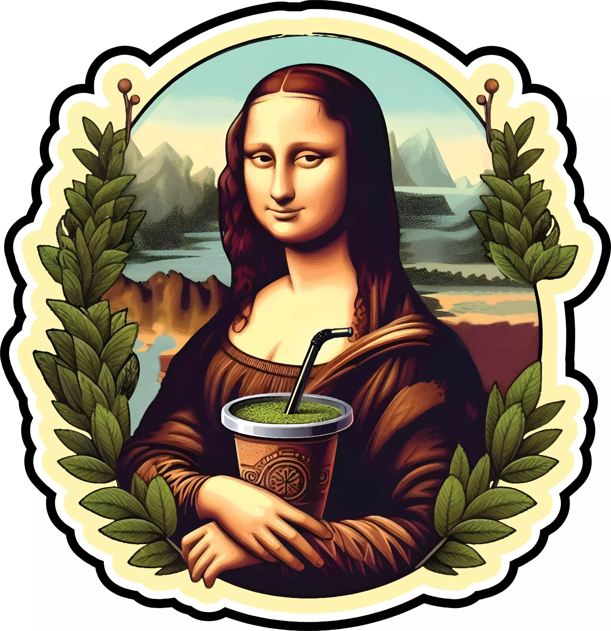 Mona Lisa holding coffee - Coffee - Sticker